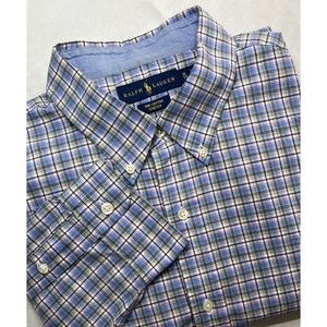 Ralph Lauren Shirt Mens Extra Large Blue Plaid Regular Fit Cotton Button…